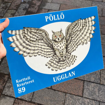 Pöllö-korttelikyltti Helsingin keskustaan
